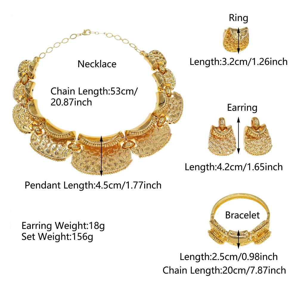 Luxury Brazilian Gold Jewelry Set Necklace Bracelet Earrings Ring Four-Piece Sets High-end Hollow Pendant Woman Jewellery Set