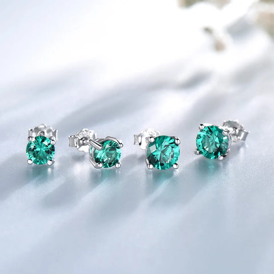 UMCHO Trendy Fine Jewelry Nano Emerald Stud Earrings Zircon Gemstone 925 Sterling Silver Earring for Women Gift