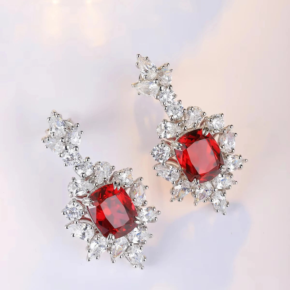 ArtistA Luxury Style Ruby Jewelry Lab Gems Ear Drop Silver Jewelry Sterling Silver Earrings for Women