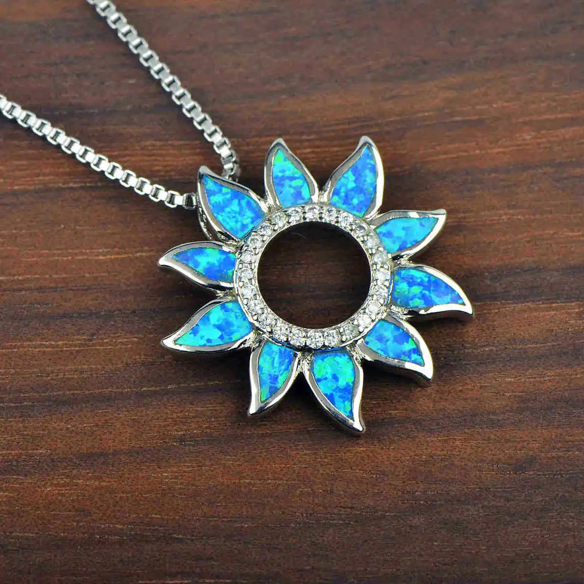 Aobao Fashion Colored Gem Opal Necklace New Sunflower Pendant Opal Studded Link Copper Silver Plated Wholesale Bestseller