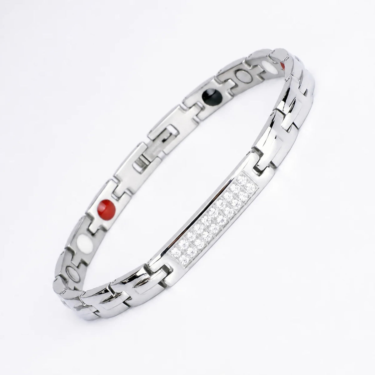 REBEL 4-in-1 Blue Stainless Steel Magnetic Therapy Chain Link Bracelet with Crystal Bar Adjustable Fashion Jewelry