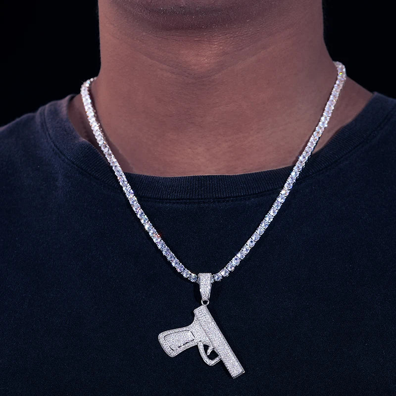 BiG-BOSS Statement Rapper Jewelry Hip Hop Men 925 Sterling Silver VVS Moissanite Diamond Iced Out Pistol Pendant