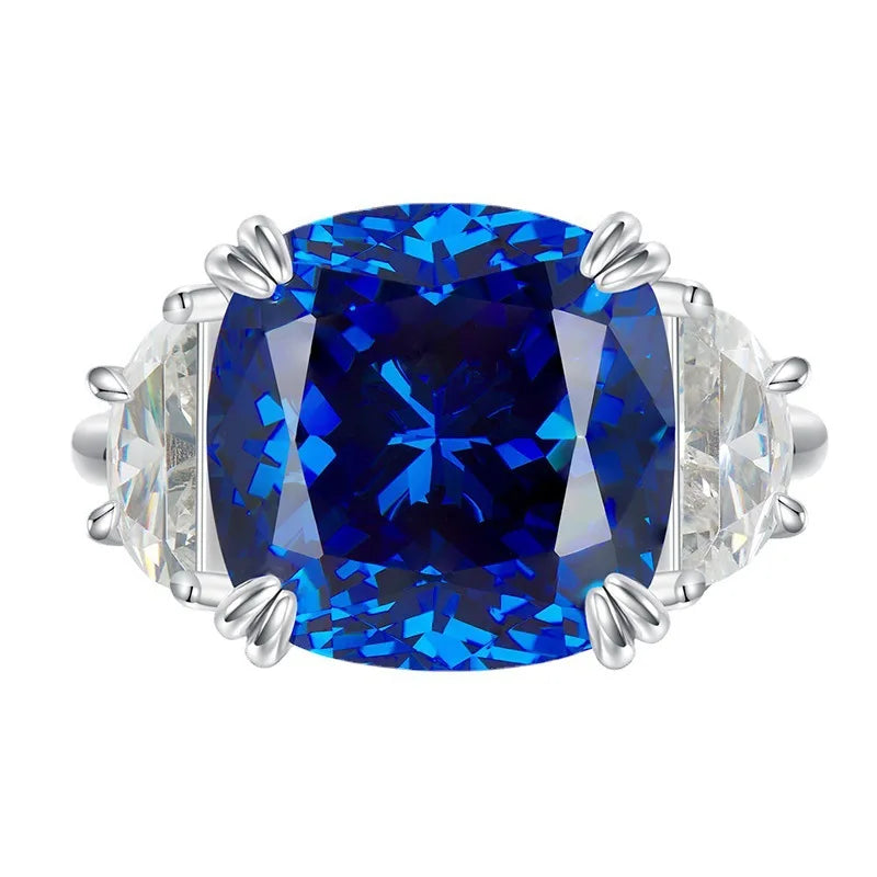 Factory Direct Women 925 Sterling Silver Sapphire Iced Out Blue 5A 8A Zirconia Ring Engagement Wedding Ring Jewelry Manufacturer