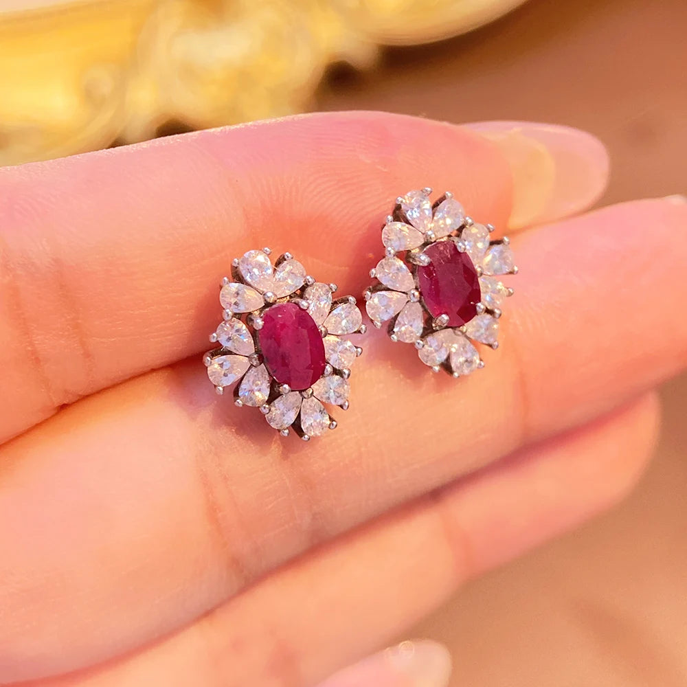 Gioiellieri Luxury Natural Red Ruby Earrings 925 Sterling Silver Wedding Party Gift Fine Jewelry