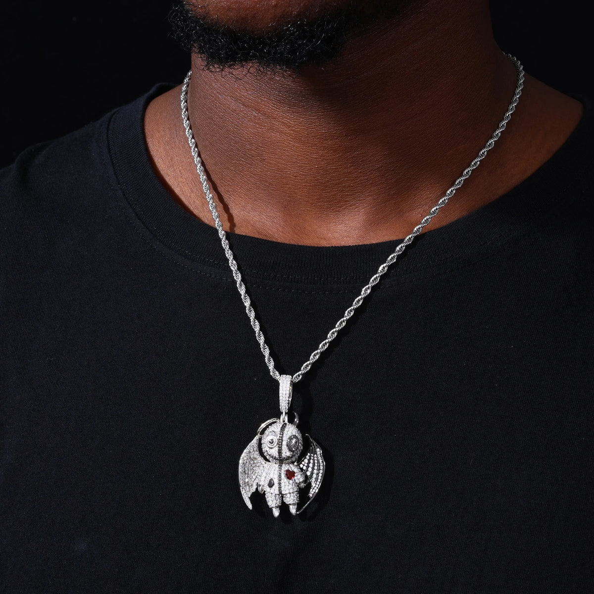 Punk Style Hip Hop Jewelry Gold Plated Brass AAAAA CZ Diamond Iced Out Kindness and Evil Demon Pendant Fashion Mens Necklace