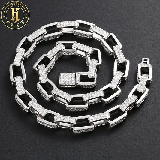 REBEL Fashion Design Copper Men 11mm High Quality Gold Plated Zirconia Cuboid Cuban Link Chain Jewelry