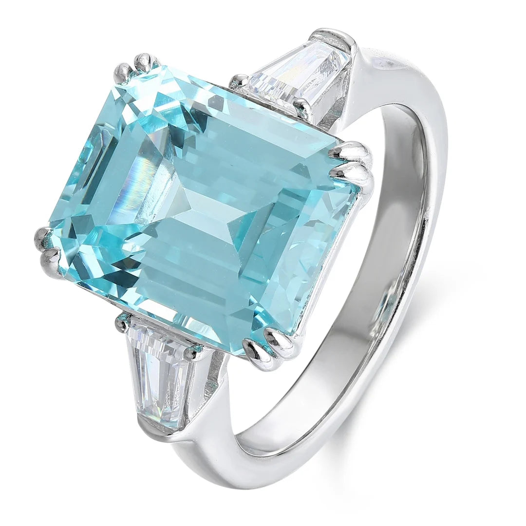 Gemfiori Anster 925silver Emerlad Cutting Lab Grown Paraiba and Moissanite Ring for Women Customized Service Rings Acceptable
