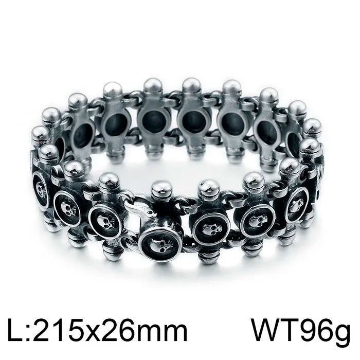 REBEL Mens Punk Fine Jewelry Fashion Bracelets Stainless Steel Trendy Skull Links Bracelet