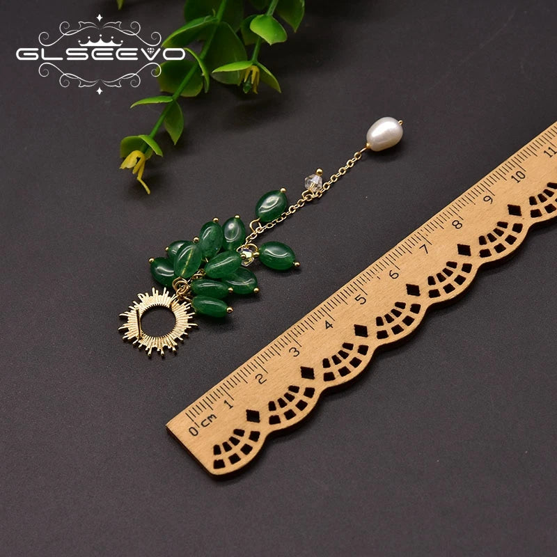 Natural Freshwater Pearl Long Drop Earrings Green Jade Stud Earrings for Women Vintage Designer Luxury Jewelry Accessories