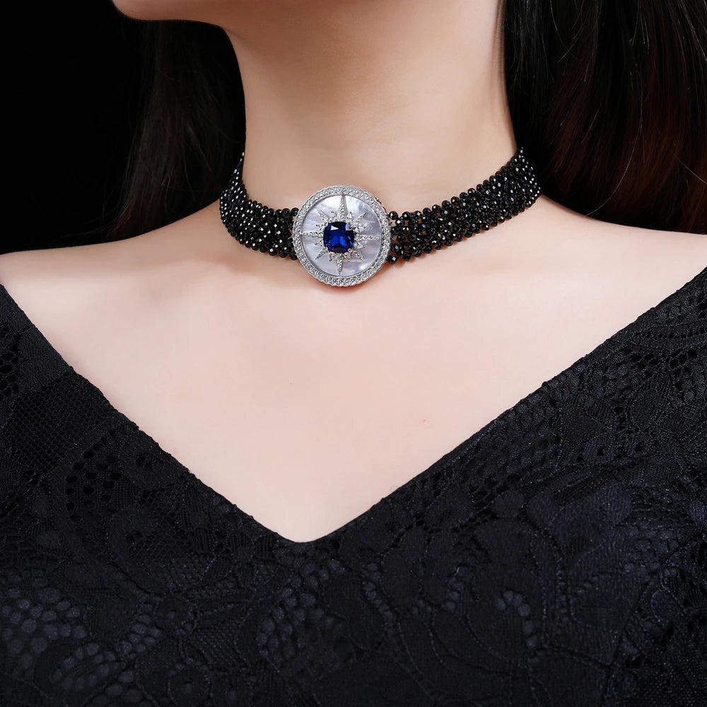 MUSHAN Jewelry Factory Black Spinel Mother of Pearl Woven S925 Sterling Silver Necklace Accessory High End Silver Jewelry