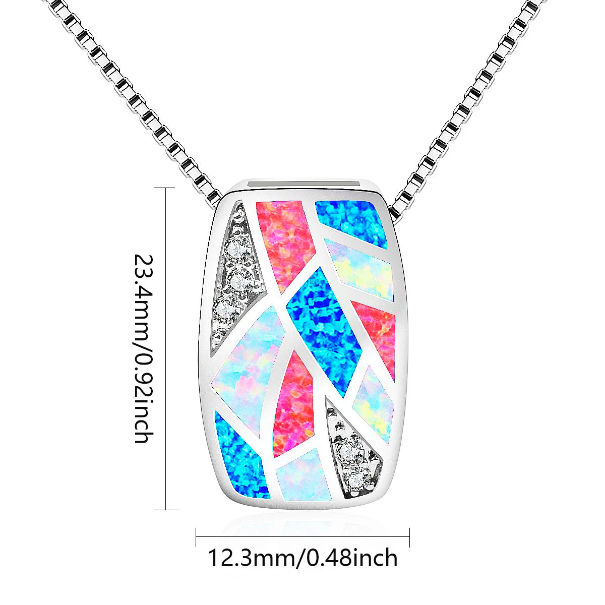 Geometric Silver Plated Copper Alloy Opal Lariat Box Chain Christian Women's Necklace Aobao Gift