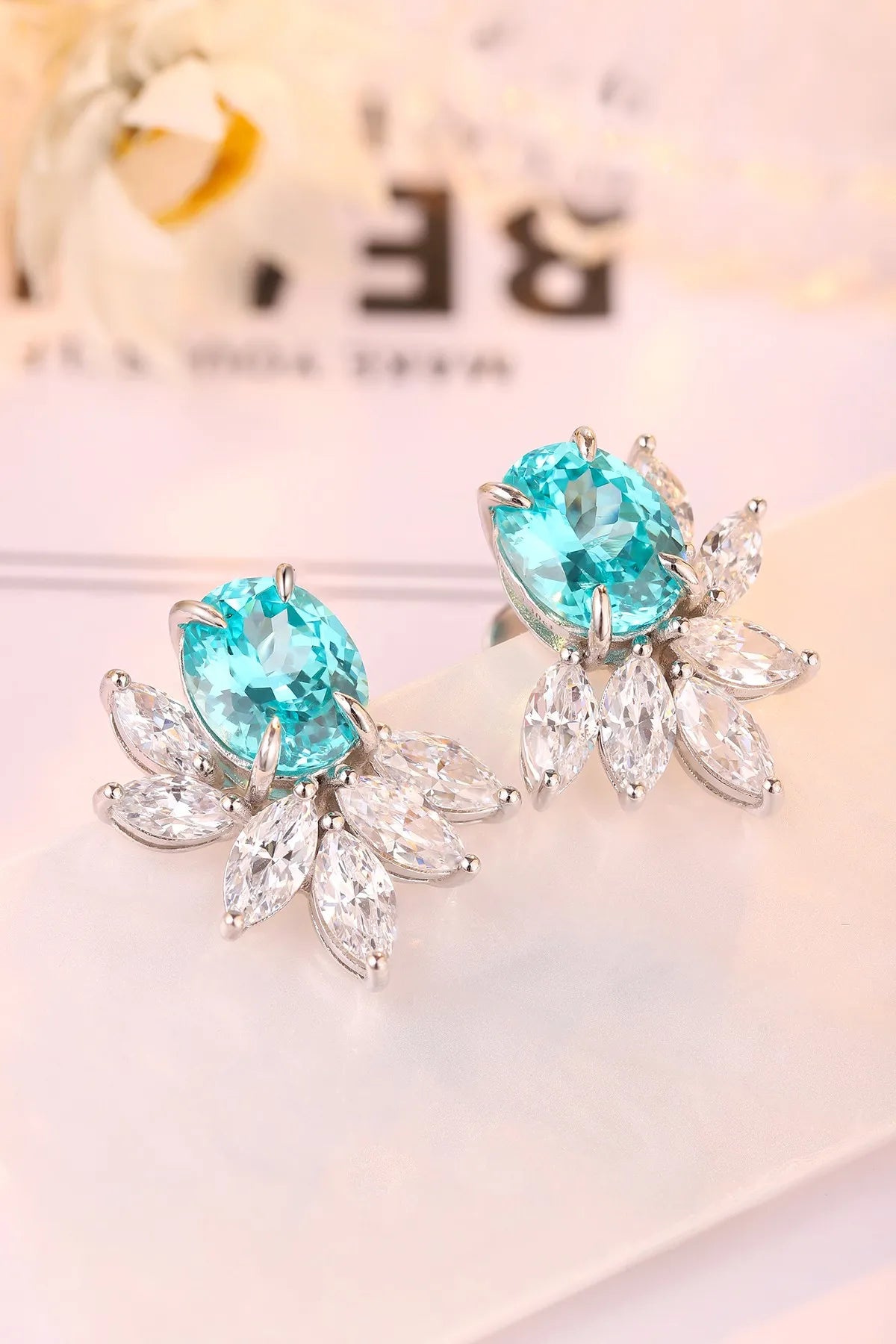 Gemfiori Anster High Quality S925 Lab Grown Paraiba Earring Stud Dainty Gemstone Stud Earrings for Women Daily Wear Gift