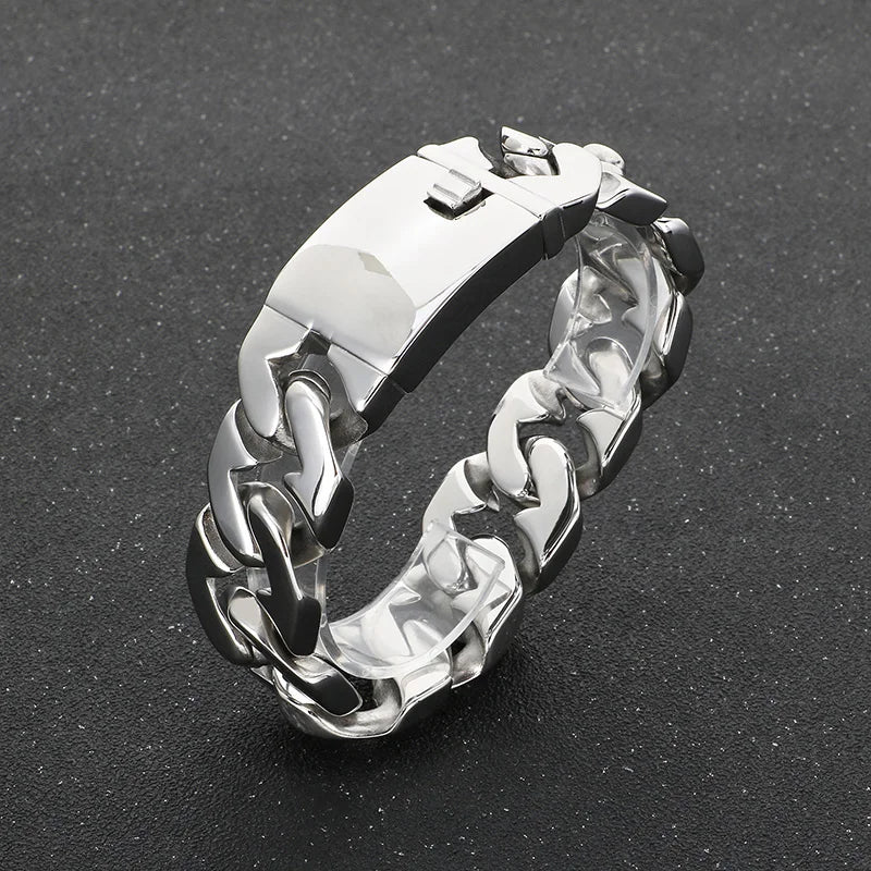 REBEL Trendy Fine Jewelry Fashion Bracelets Men Stainless Steel Polished New Cuban Links Bracelet Bangle