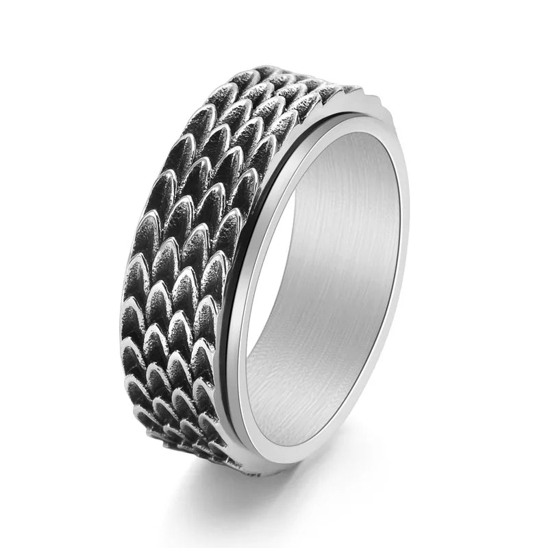 REBEL Viking Dragon Scale Rotatable Spinner Ring Fashion Men's Stress Relief Ring Jewelry