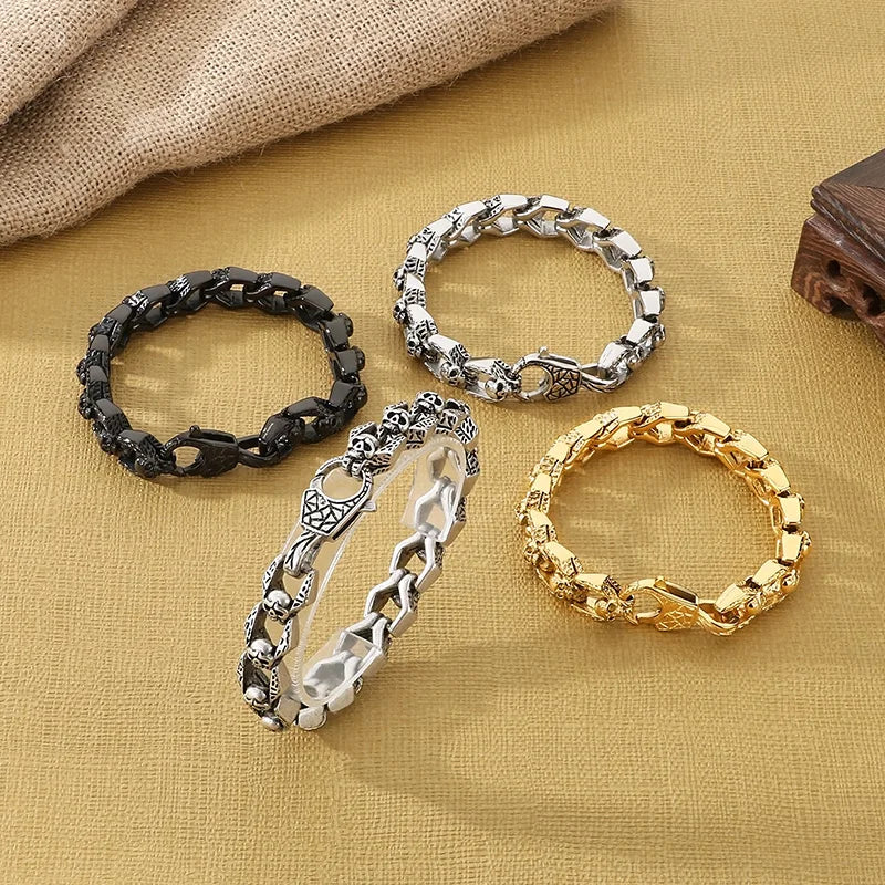 KALEN Premium Jewelry Fashion Bracelets Stainless Steel Punk Skull Links Bracelet Bangle for Men