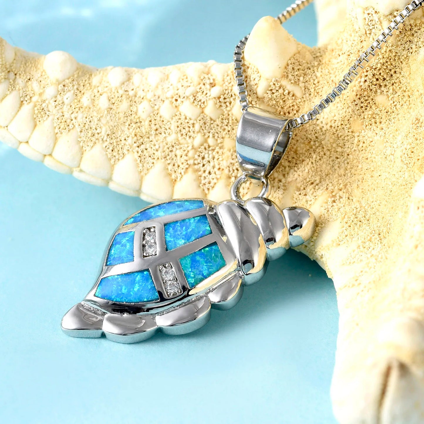 Aobao Opal Conch Pendant Necklace Silver Plated Copper Alloy Box Chain Women's Fashion Jewelry Gift