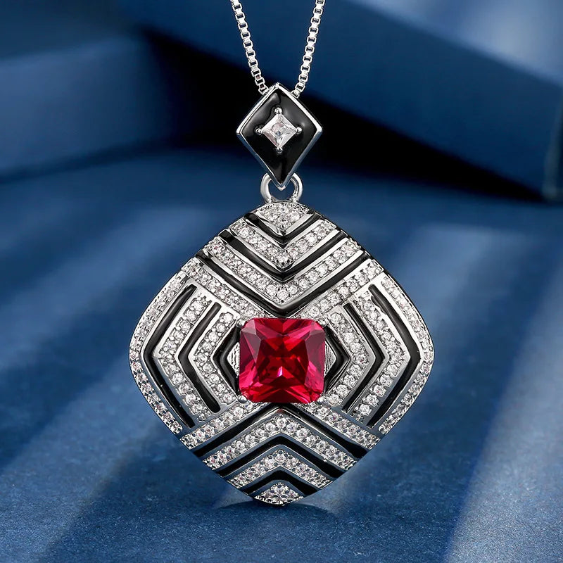 S&S Gold Plated Red Corundum Square Zircon Pendant & Ring Set – Collection