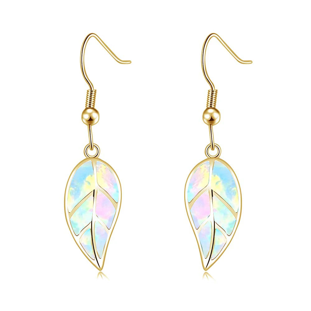 TikTok Viral Ocean Leaf Brass Opal Christian Plant Pendant Earrings Boho Beach Dainty Jewelry