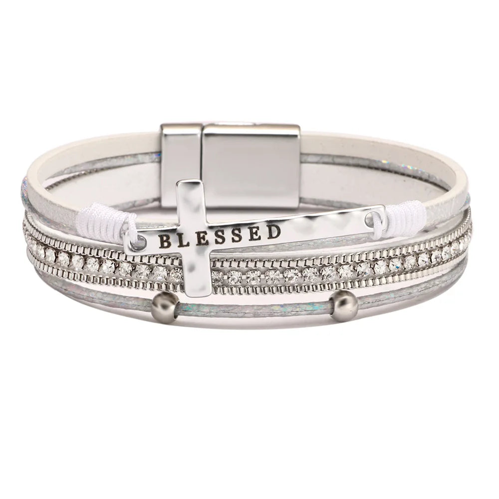 FASHIONISTA Women's Bohemian Cross Charm Bracelet Alloy Micro Diamond Channel Set Magnetic Buckle Customizable Light Luxury Okp