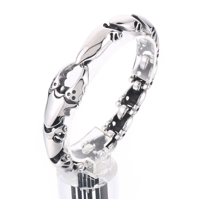 REBEL 225mm Men Punk Silver/Oxidized Black Stainless Steel Crab Claw Links Bracelets