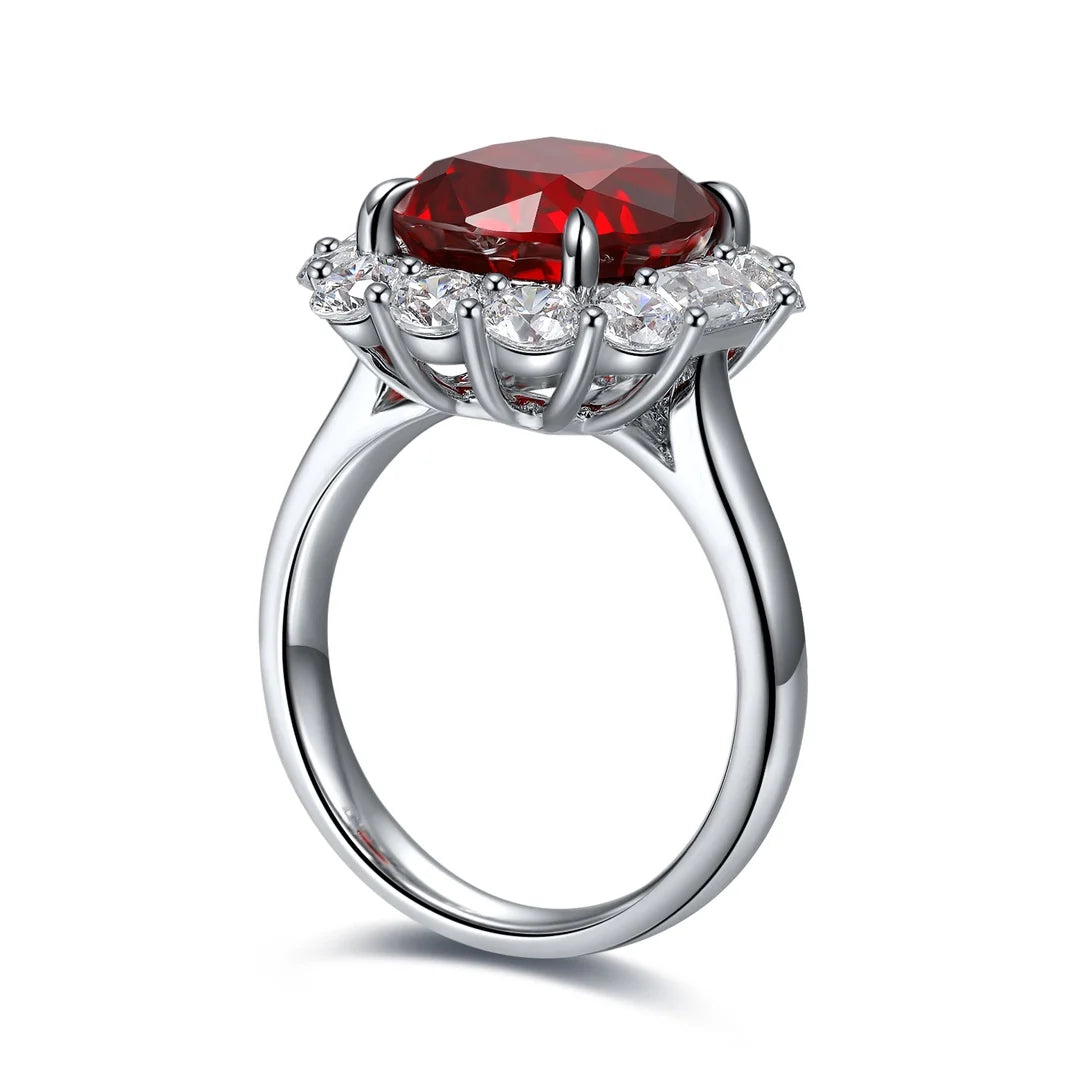 Gemfiori Jewelry Trendy High Quality S925 Silver Cultivated Ruby Ring Unisex Engagement Ring for Wedding Party or Gift