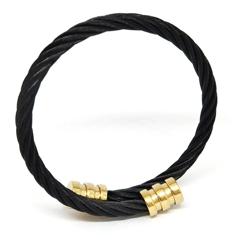 REBEL Men's Stainless Steel Punk Style for Bracelet Silver Gold Rose Gold Black-Square Head Braided Design Fashionable