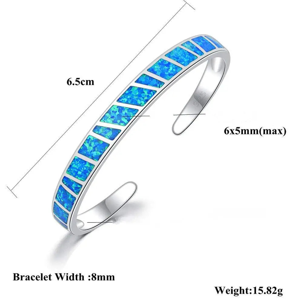 Opal Hawaii Style Blue Square Stripe Silver Plated Women's Cuff Bracelet Handmade Inlaid Opal Jewelry for Anniversary Wholesale