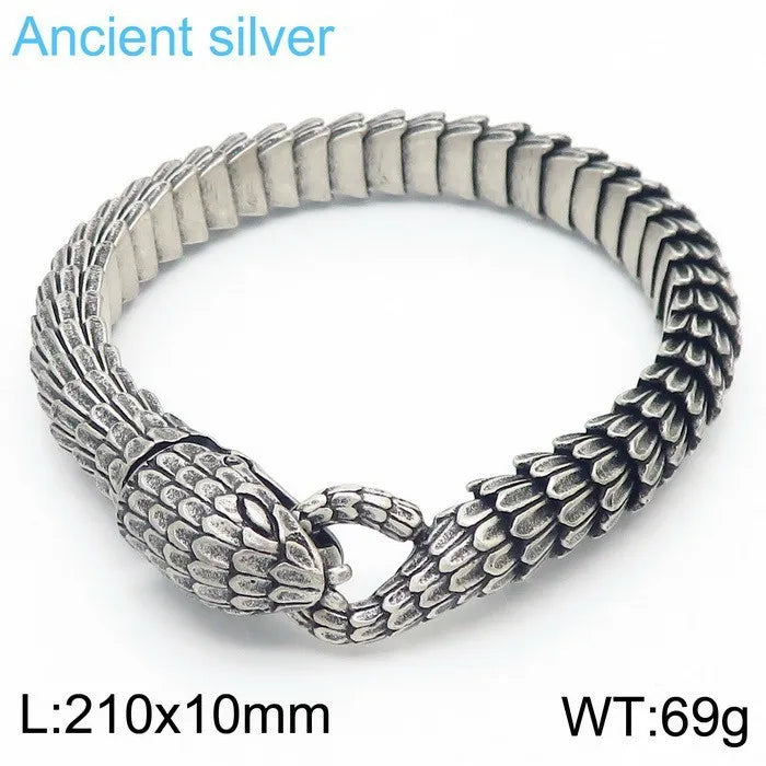 REBEL New Gothic Geometric Chain Link Men's Stainless Steel Bracelet Snake Lion's Head Skull Tarnish Free Waterproof Hip Hop Micro