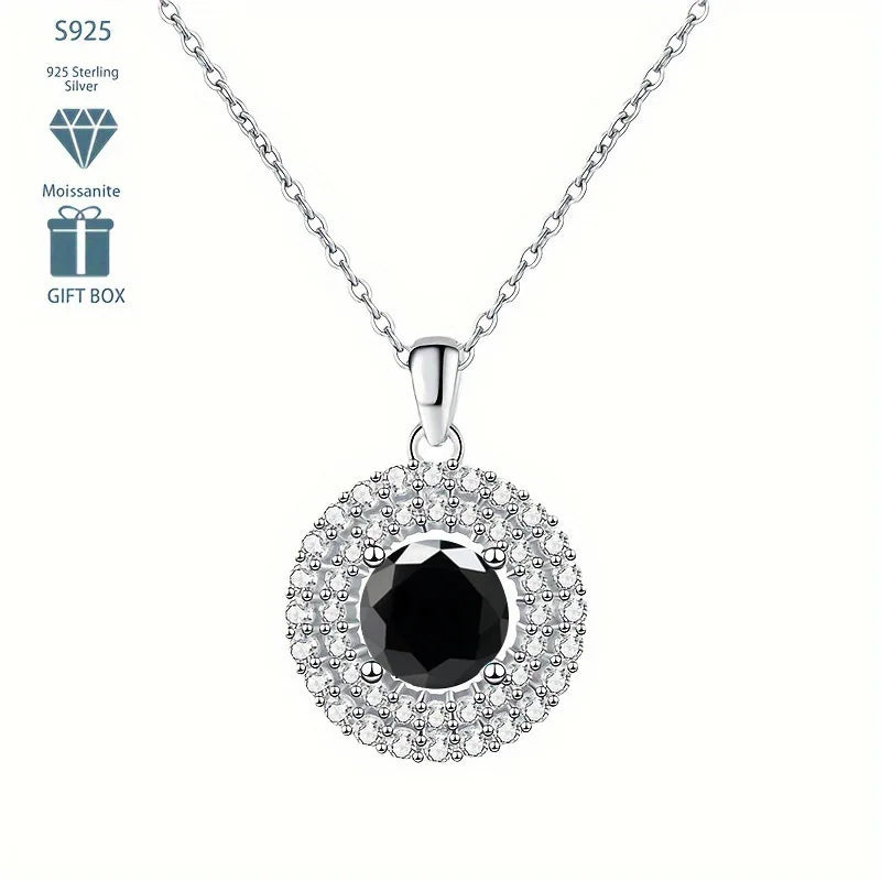 Dainty Double Halo Set Round Cut 1ct VVS GRA Colored Moissanite Jewelry Trendy 925 Sterling Silver Disc Pendant Necklace