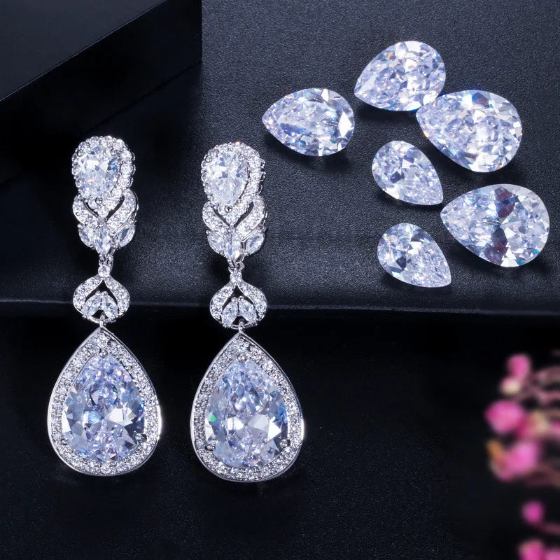 XOTICA 925 Silver Color Water Drop Purple Zirconia Dangle Earrings Trendy Bridal Jewelry for Women's Party Wedding Giftable Dangle