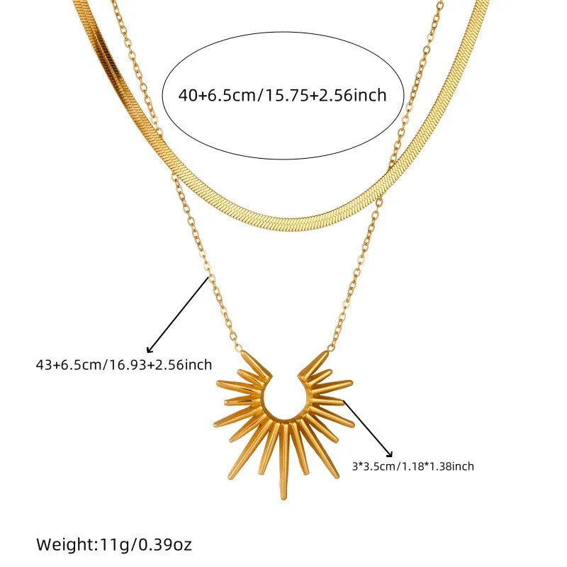 Gold Geometric Sun Necklace, Earrings & Ring Jewellery Set | Celestial Fashion Set