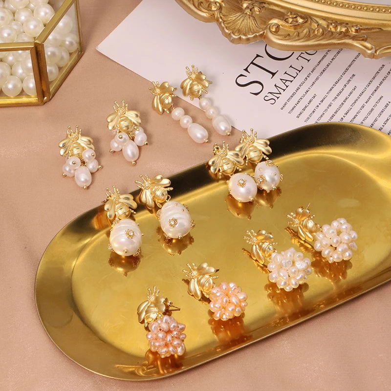 New Jewelry Natural Freshwater Baroque Pearl  Earrings 18K Gold Plated Jewelry Korean Designer Jewelry Earrings Wholesale Bulk