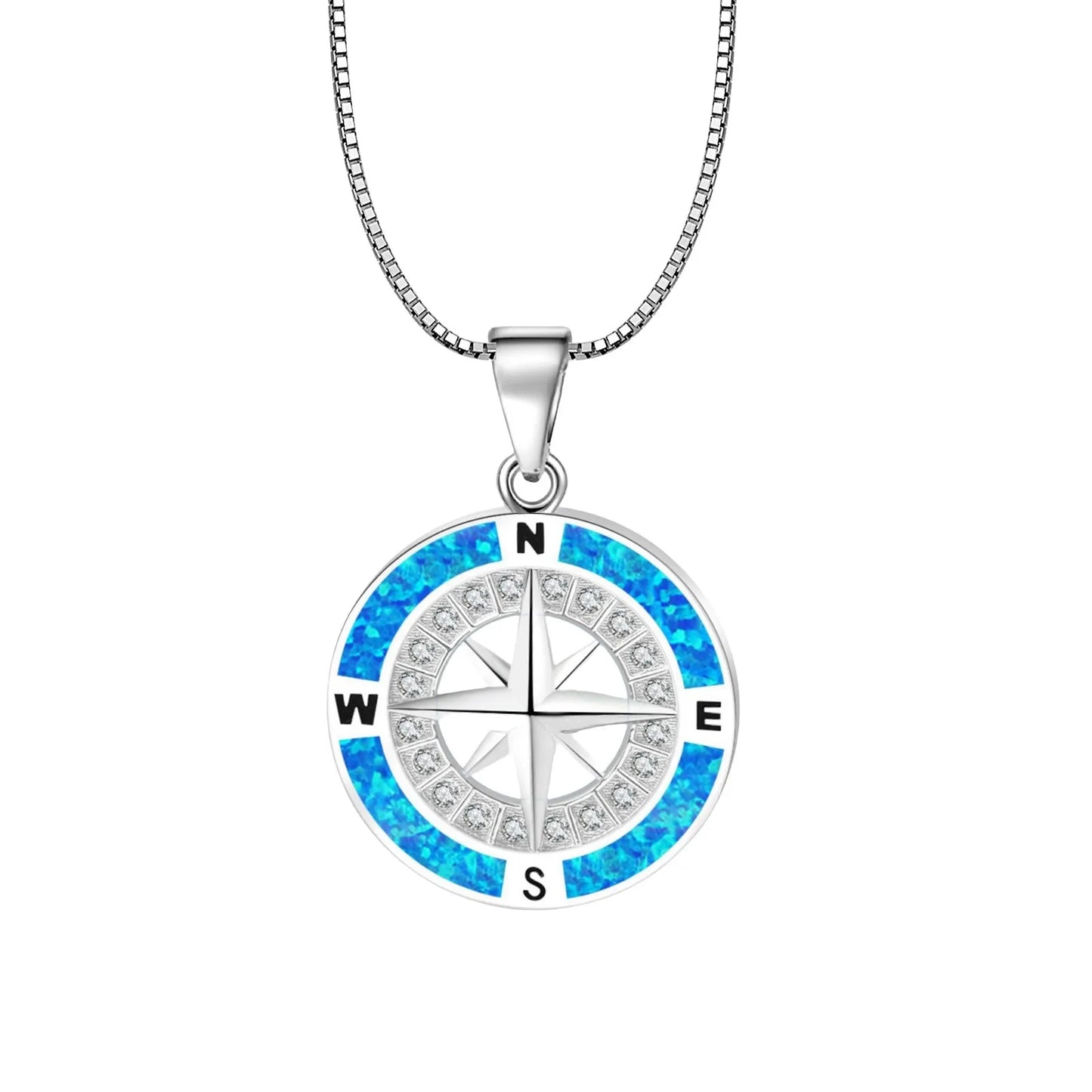 Minimalist Compass Pendant Necklace | Blue Opal & CZ Accents - Elegant Nautical Jewelry for Women