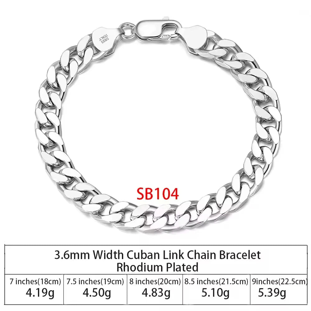 SB RINNTIN Fashion Jewelry Wholesale Men Cuban Link Chain Bracelet Custom Pulsera Hip Hop 925 Sterling Silver Chain Bracelet