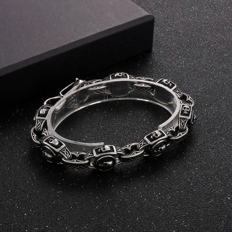 KALEN 225mm Men Punk Stainless Steel Skull Charms Oval Links Bracelet