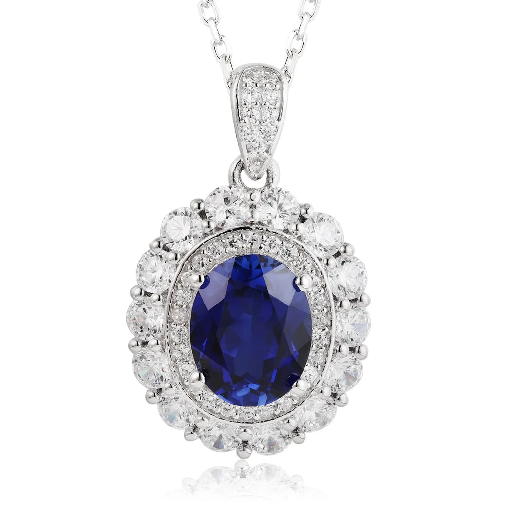 Gemfiori Anster 925 Sterling Silver High-quality Cultivated Sapphire Necklace - Suitable for Parties or As a Gift