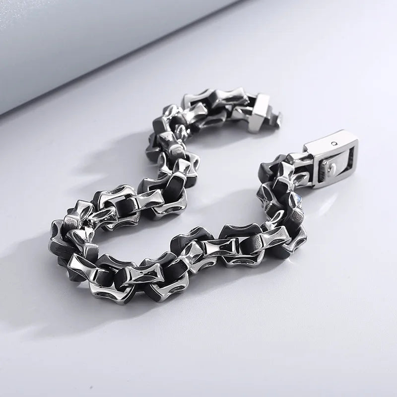 KALEN Mens 180/200/220mm Causal Worn Effect Stainless Steel Link Bracelet