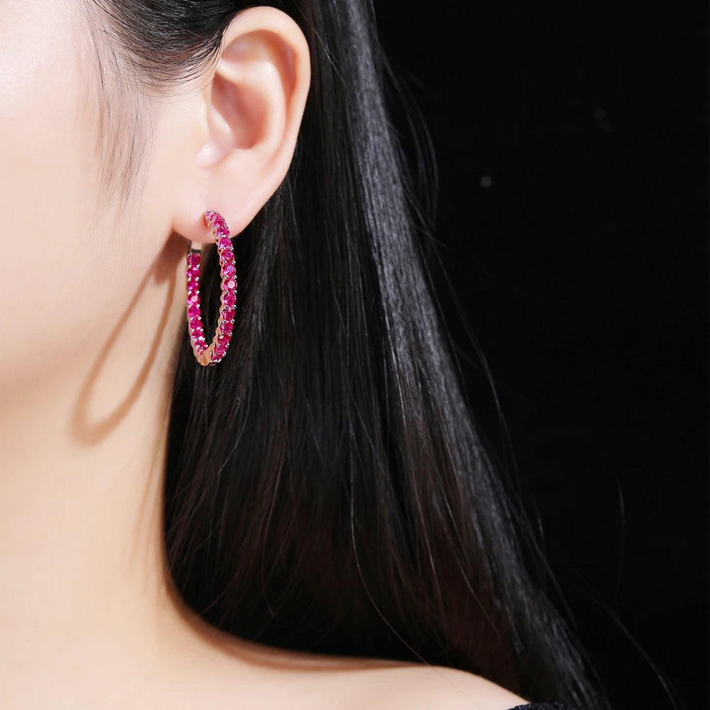 MUSHAN Jewelry Factory Pure Silver Earrings With Large Circles Set With High Carbon Diamonds Are Popular and Simple Accessory