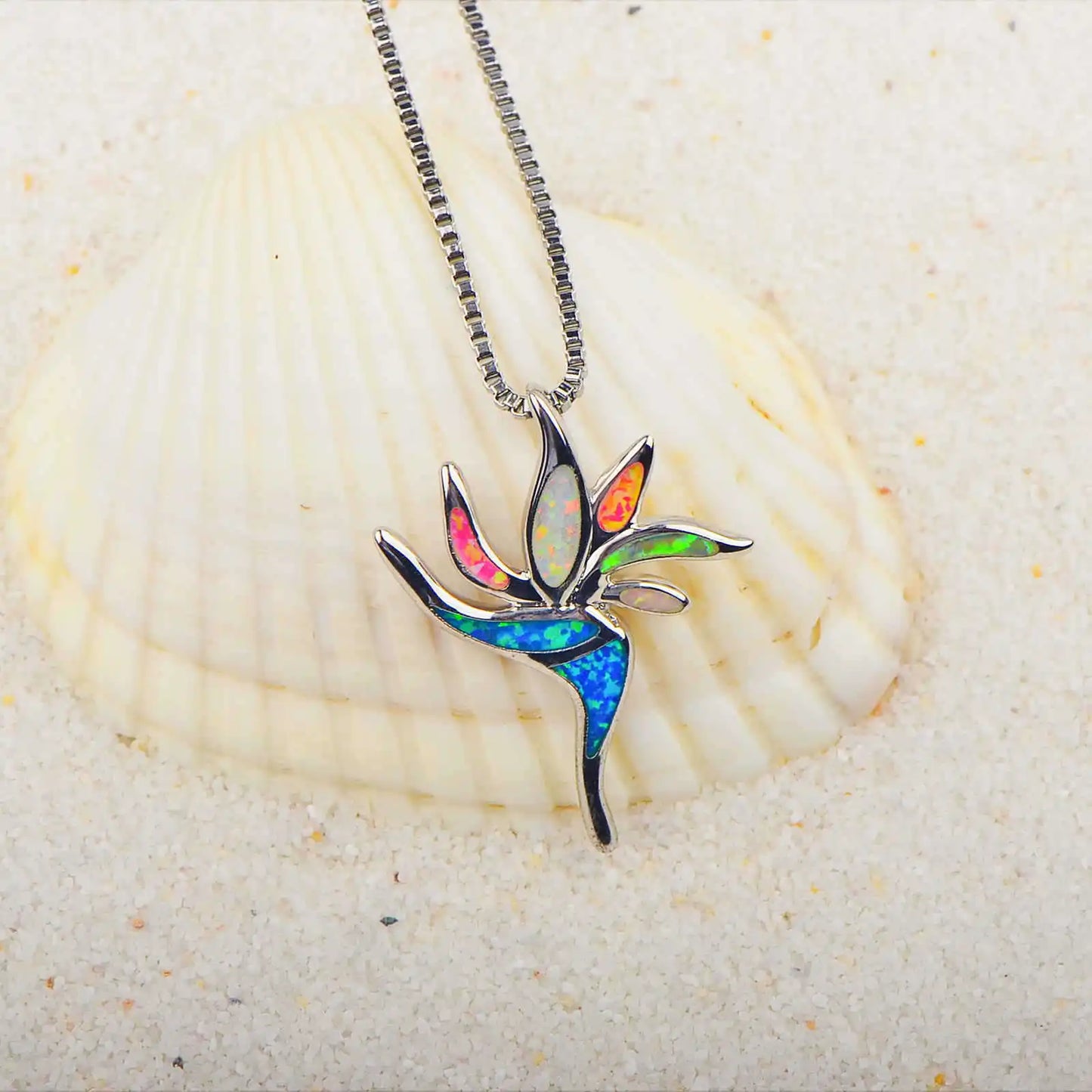 Hawaiian Plumeria Opal Necklace Bohemian Egg Flower Pendant Jewelry Wholesale for Women