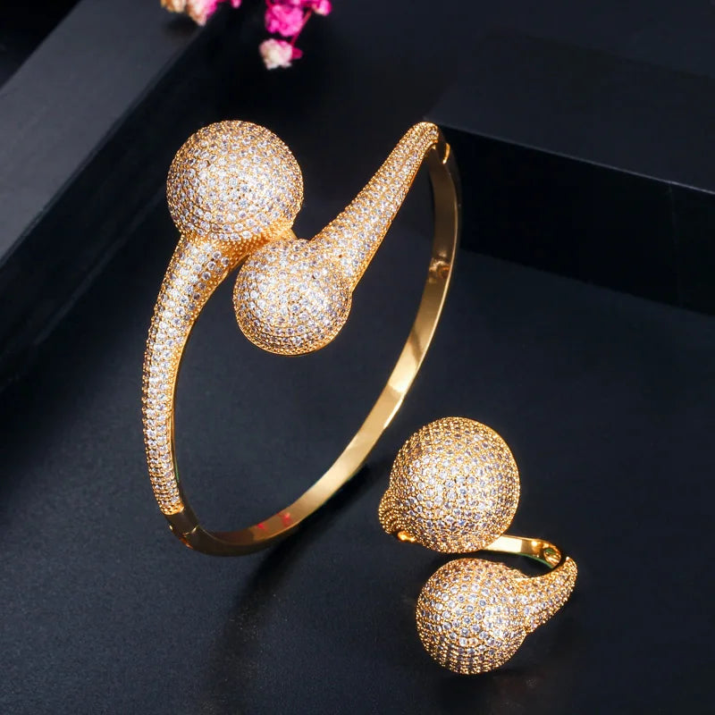 S&S Micro Pavé CZ Bangle & Ring Set – Open Size – Rose Gold, Gold & Silver – Collection
