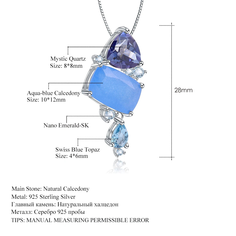 ArtistA Abiding OEM Custom Women Jewelry Natural Gemstone 925 Sterling Silver Aqua-Blue Chalcedony Blue Topaz Quartz Ring Earrings Set