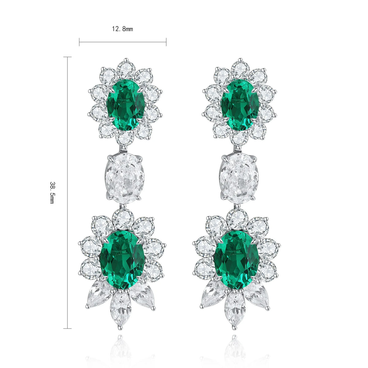 Gemfiori Flower Shaped S925 Silver Earrings for Women's Earrings Oval 3CT Lab Grown Emerald Ruby Sapphire Wedding Jewelry Gift Ideas