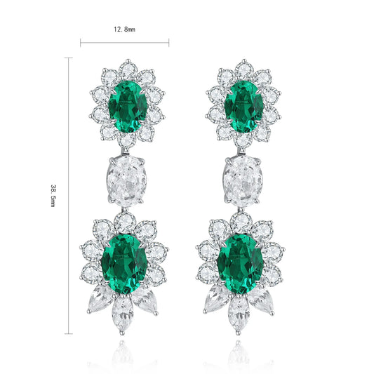 Gemfiori Flower Shaped S925 Silver Earrings for Women's Earrings Oval 3CT Lab Grown Emerald Ruby Sapphire Wedding Jewelry Gift Ideas