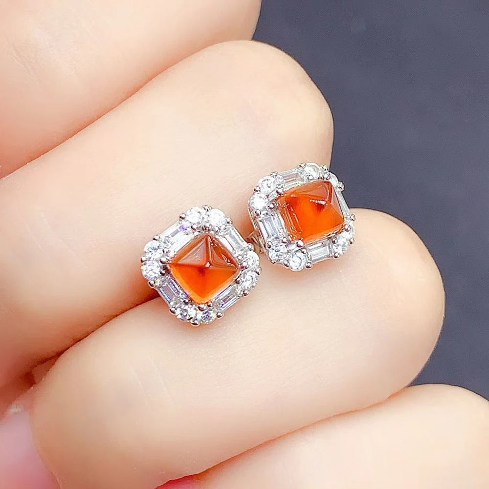 Gioiellieri Low Price Sterling 925 Silver Natural Fanta Garnet Luxury Trendy Stud Earrings Setting for Women