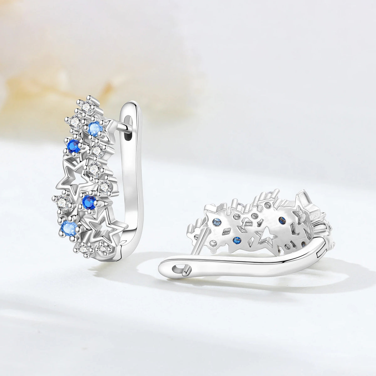 Trendy Multi Hollow Star Cluster Drop Earrings Inlaid Zircon Clear CZ Crystal Women's Gift Jewelry Copper Alloy Silver Plated