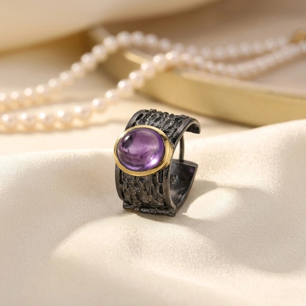 Amethyst 925 Sterling Silver Clip Pendant Earrings with Gold Plating for Women-Wedding Gift Party
