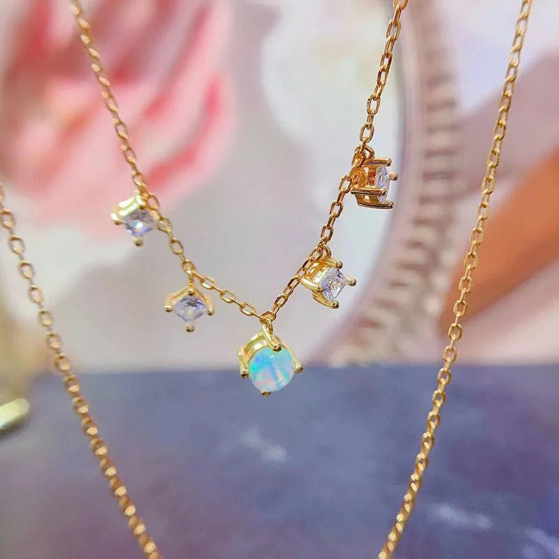Gioiellieri 925 Sterling Silver Indian Natural Opal Wedding Jewelry Set for Women Gold Bridal Party Engagement Outfit Good Price