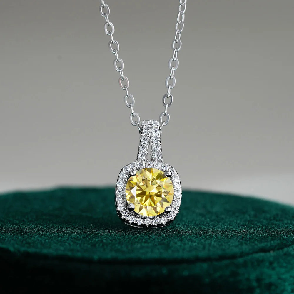 Fine Jewelry 925 Silver Square Bezel Set Round Cut 1CT 2CT VVS GRA Certified Colorful Moissanite Diamond Pendant Necklaces Women