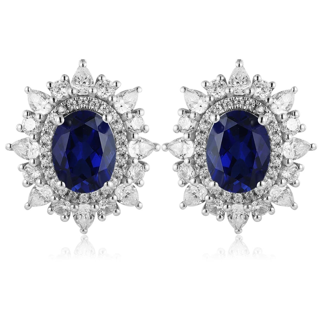 Gemfiori Vintage Lab Grown Gemstones Earrings Studs 925 Sterling Silver Rhodium Plated Gift Jewelry for Her Wedding