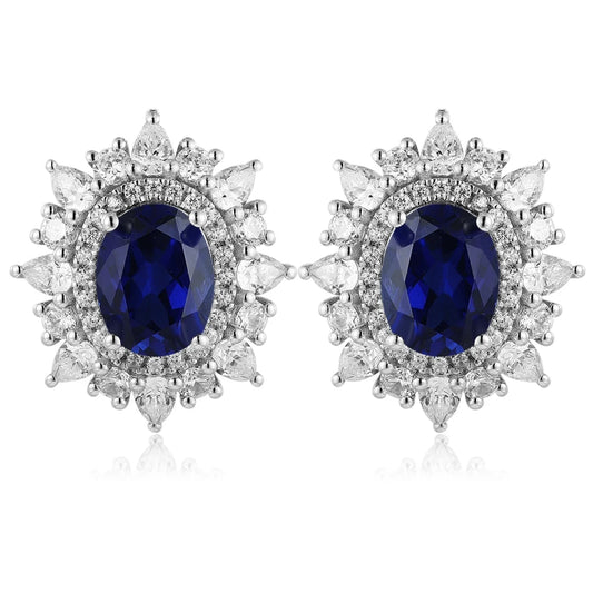 Gemfiori Vintage Lab Grown Gemstones Earrings Studs 925 Sterling Silver Rhodium Plated Gift Jewelry for Her Wedding